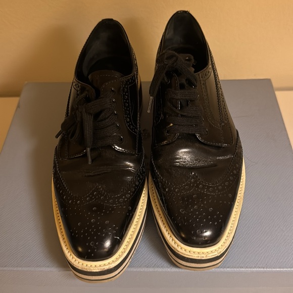 Prada Brogue Patent Leather Creeper, Striped Platform - Picture 2 of 5